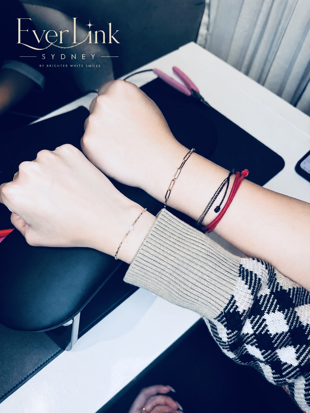 Two EverLink clients showing their newly fitted permanent bracelets